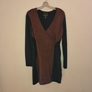 Moginn Sweater Dress Women's M Metallic Sparkle Orange Black Wool Blend Formal